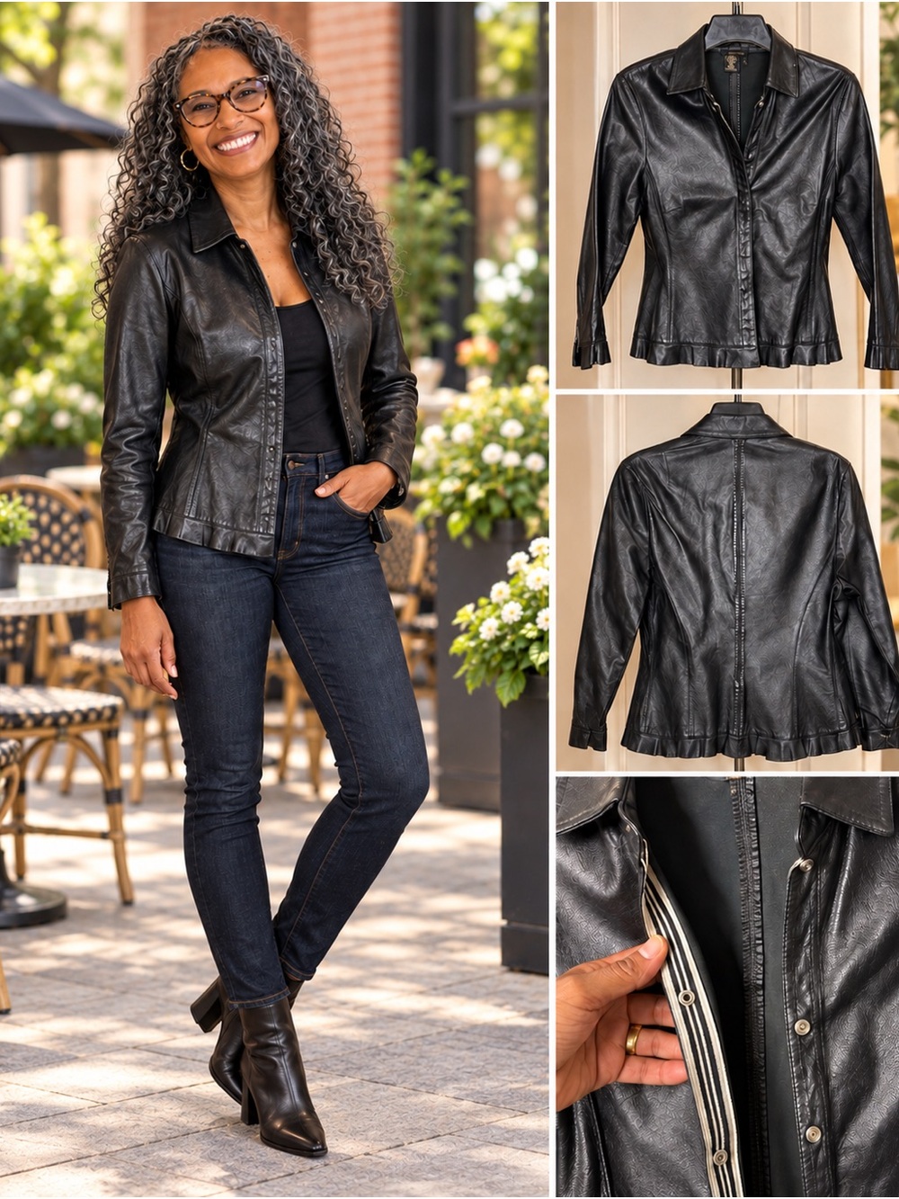 BCBGMaxAzria Black Leather Collared Jacket Small